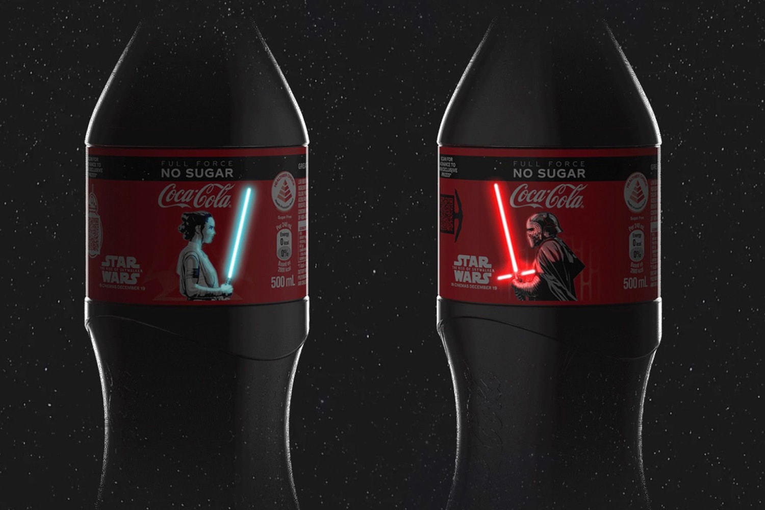 Coca-Cola OLED Rey and Kylo Ren Lightsaber Bottle News star wars movies films skywalker technology LED Singapore 