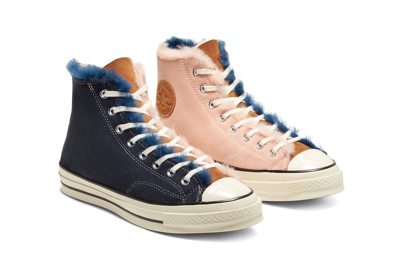 Converse Chuck '70 Hi "Navy Blue/Baby Pink" Shearling Suede Multi Colored Sherpa Lining Duotone Two Tone Cozy Season Footwear Sneaker Release Information Winter 2019 Kicks  166319c All Star 