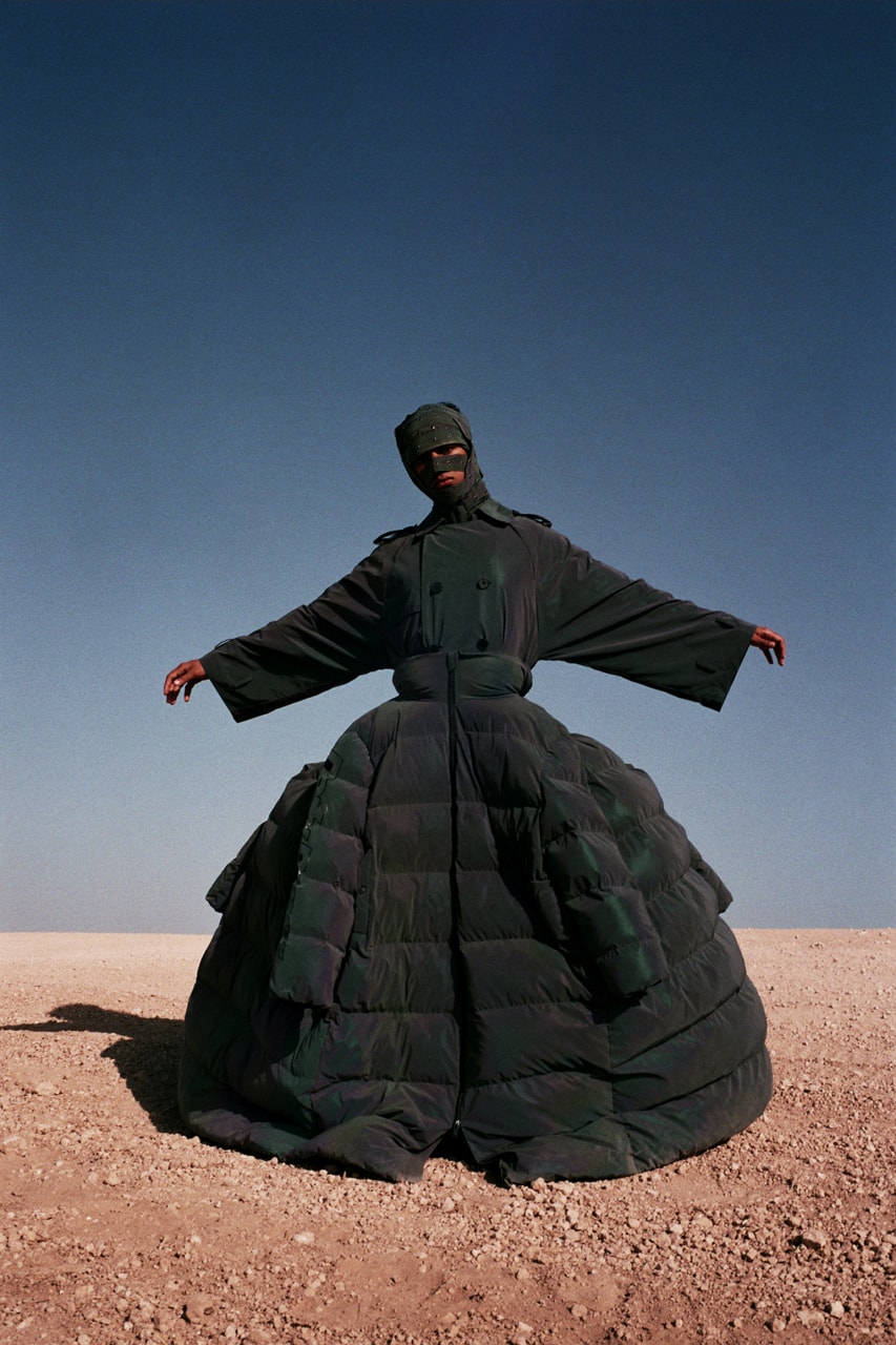 Daily Paper Fall/Winter 2019 Editorial Mouse Lamrabat Afrofuturism Reflective Puffer Coats Green Blue Snakeskin Morocco Desert
