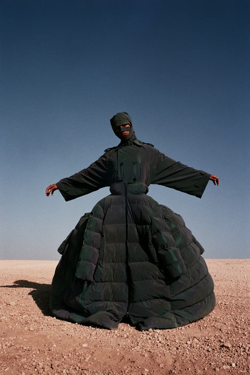 Daily Paper Fall/Winter 2019 Editorial Mouse Lamrabat Afrofuturism Reflective Puffer Coats Green Blue Snakeskin Morocco Desert