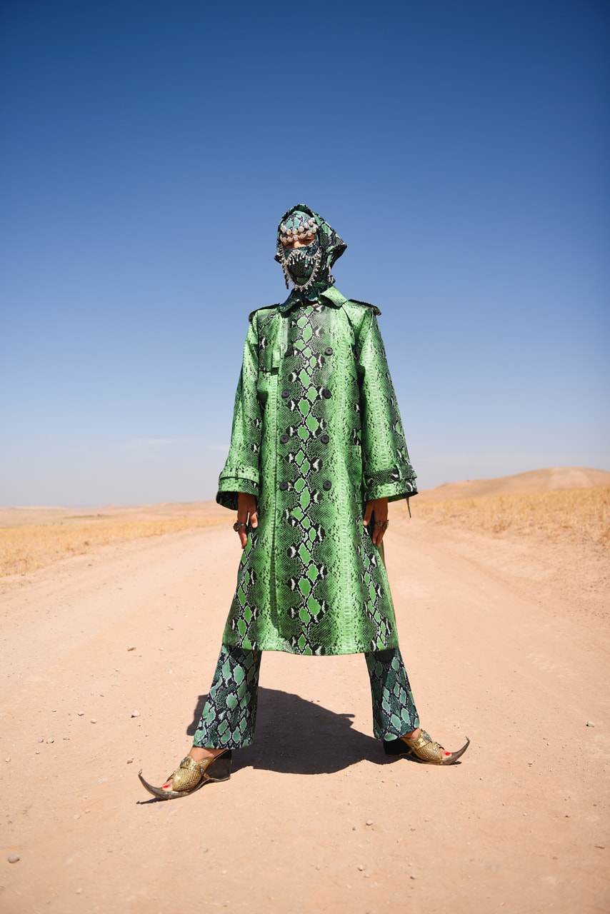 Daily Paper Fall/Winter 2019 Editorial Mouse Lamrabat Afrofuturism Reflective Puffer Coats Green Blue Snakeskin Morocco Desert