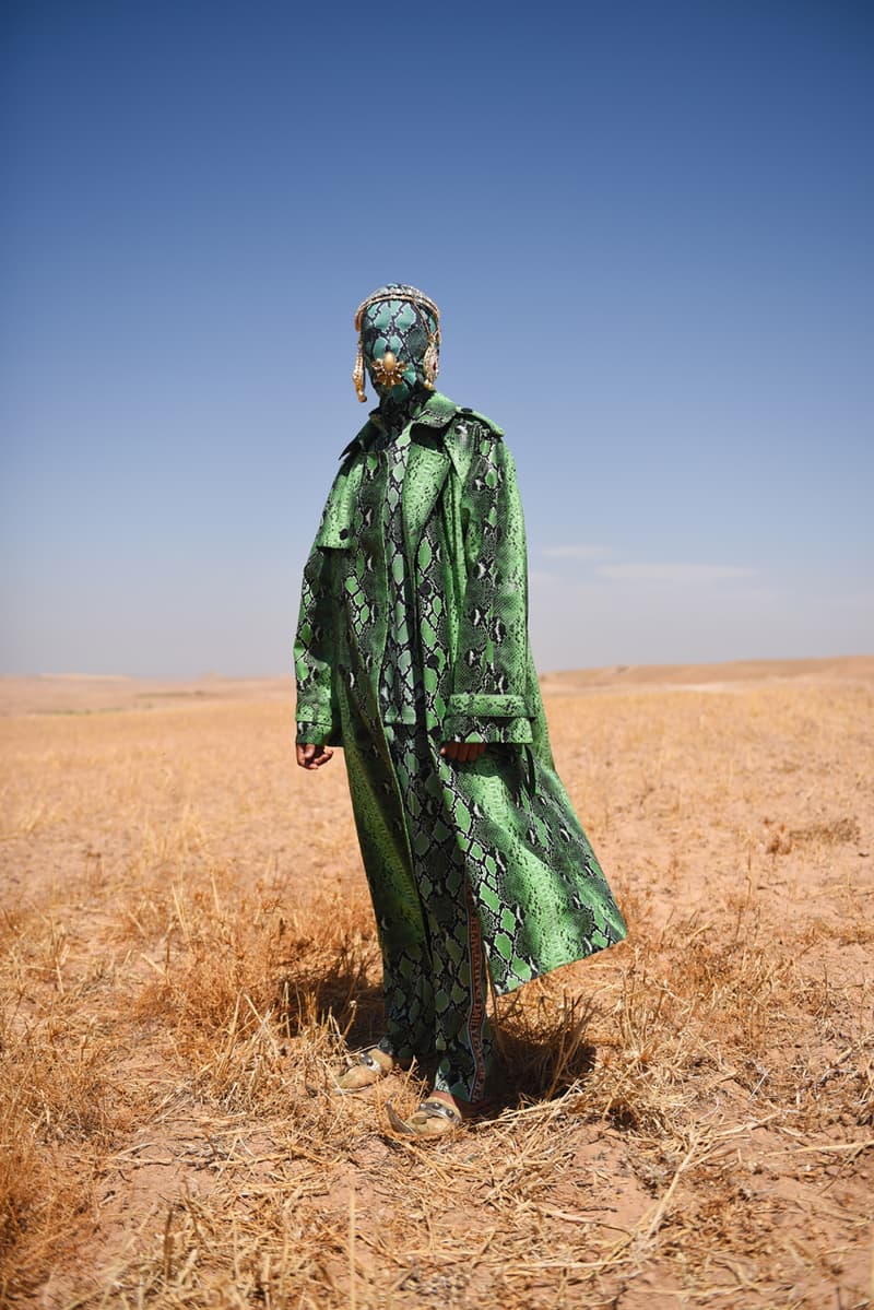 Daily Paper Fall/Winter 2019 Editorial Mouse Lamrabat Afrofuturism Reflective Puffer Coats Green Blue Snakeskin Morocco Desert