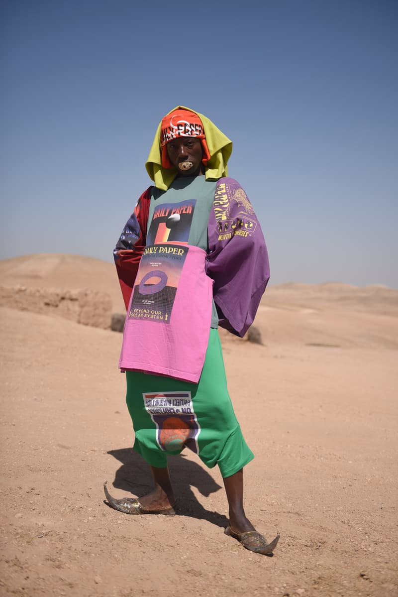 Daily Paper Fall/Winter 2019 Editorial Mouse Lamrabat Afrofuturism Reflective Puffer Coats Green Blue Snakeskin Morocco Desert