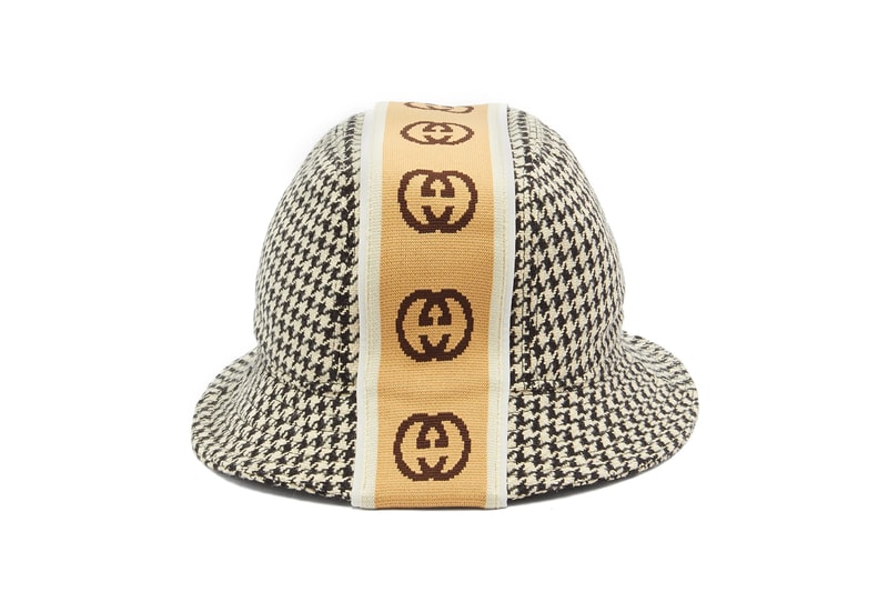 Gucci Intarsia "GG" Stripe Houndstooth Bucket Hat MATCHESFASHION GG Felt Wool Alessandro Michele