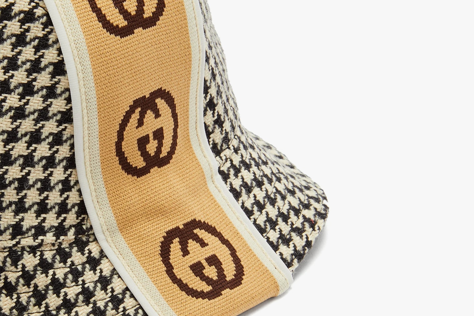 Gucci Intarsia "GG" Stripe Houndstooth Bucket Hat MATCHESFASHION GG Felt Wool Alessandro Michele