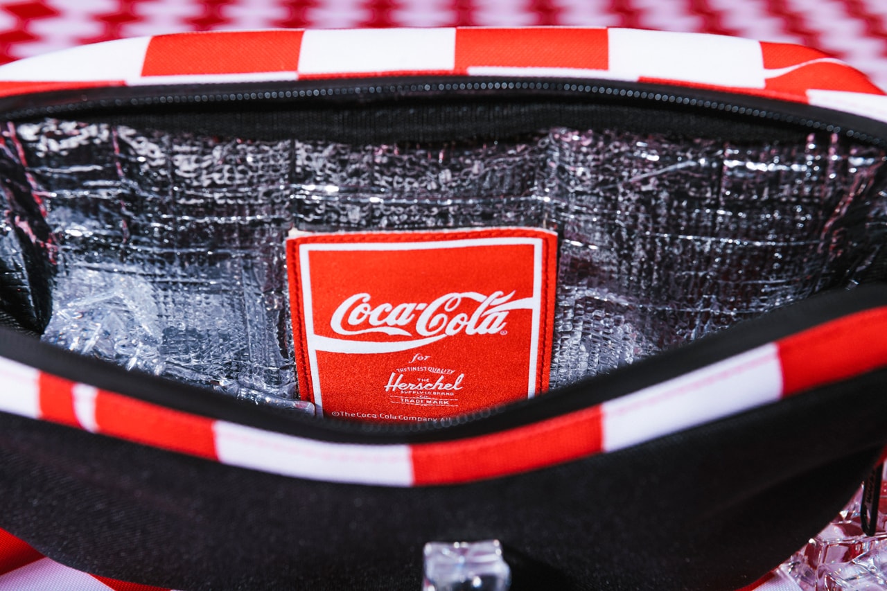 Herschel Supply Coca-Cola Second Collaboration Summer Days Classic X-Large backpack Nova Mid-Volume backpack Nineteen hip pack Have a Good Day Bucket Beach Bag Coca-Cola slogan screen print Coca-Cola woven tab and Herschel Supply’s classic white woven label 100% cotton tee 100% cotton twill Ben bucket hat Coca-Cola checkerboard print