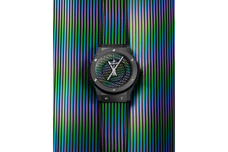 Hublot Classic Fusion Carlos Cruz-Diez Watch Info Art Basel Miami Beach 2019 King Gold Black Ceramic Titanium Leather Strap Kinetic Art