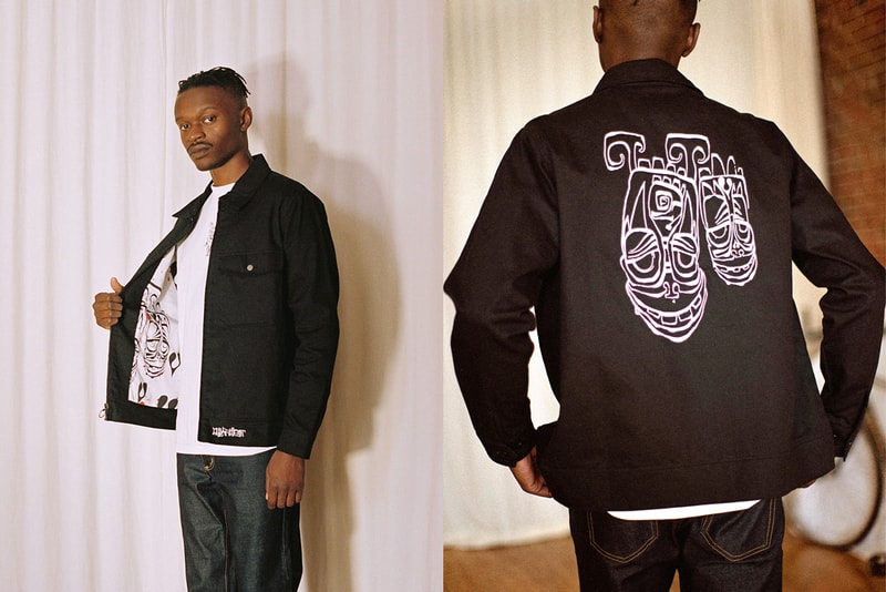 huf artist phil frost bearbrick medicome toy collaboration collection winter 2019 apparel accessories graffiti print totemic faces cotton twill worker jacket fleece tees hats socks skateboard deck