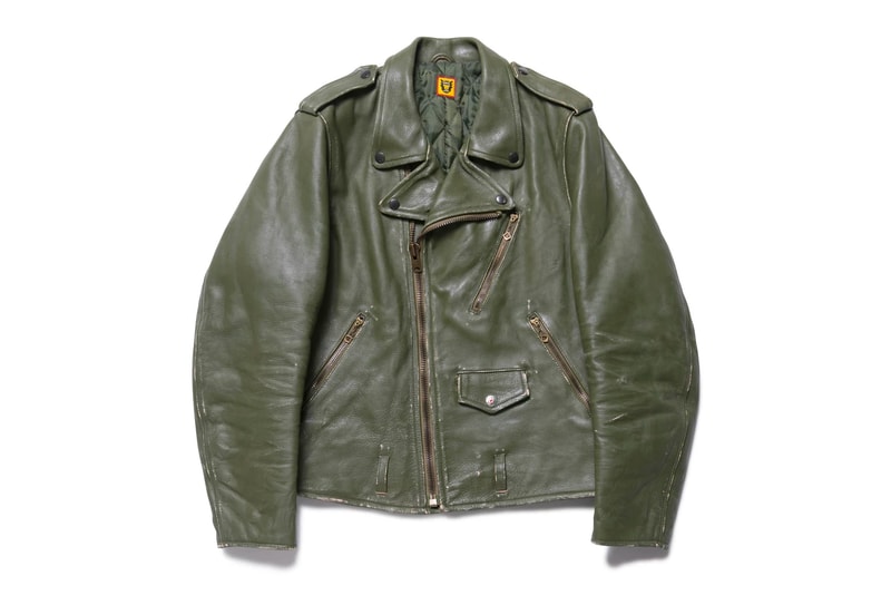 HUMAN MADE High Oz Leather Biker Jacket Nigo fall winter 2019 collection aged all the air comes out the bun made in japan weathered vintage retro gears for futuristic teenagers pharrell