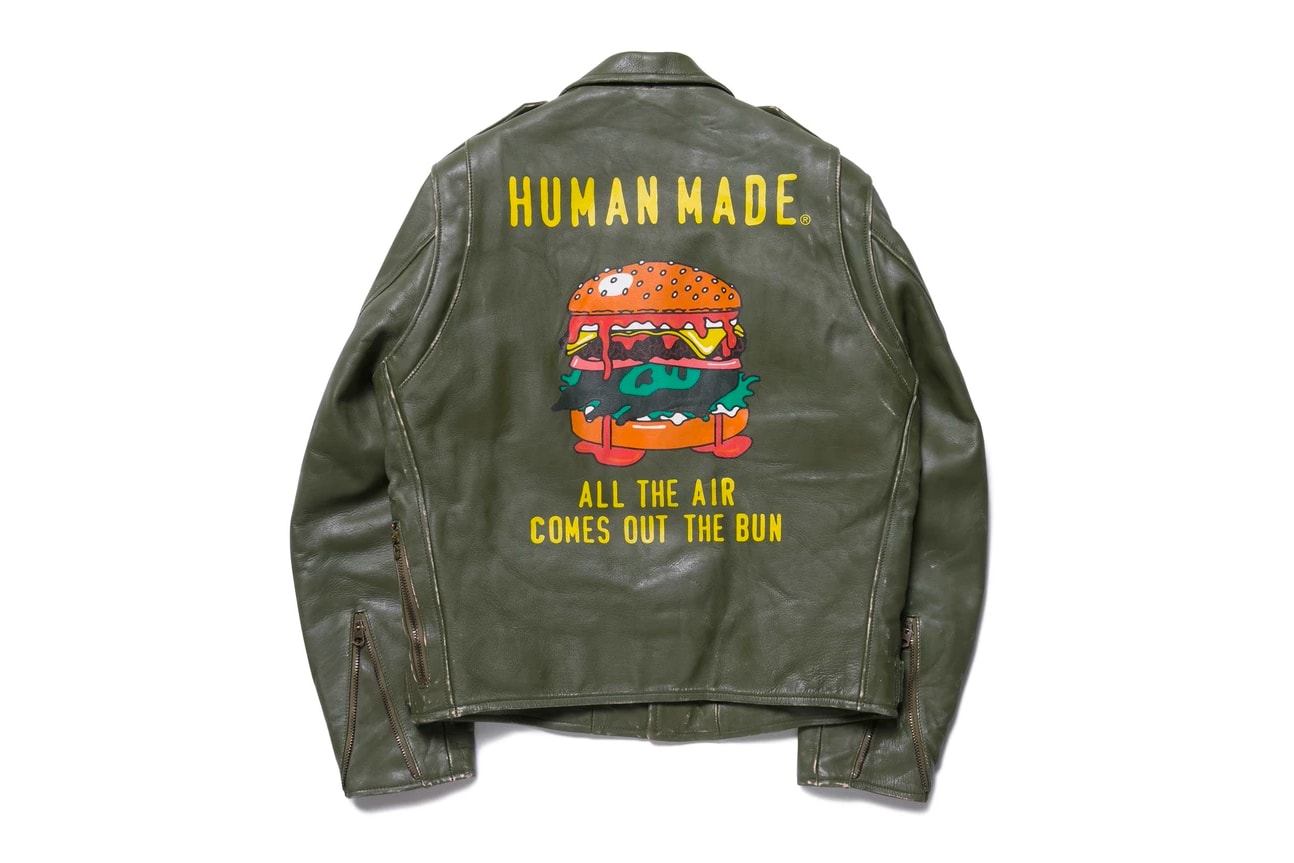 HUMAN MADE High Oz Leather Biker Jacket Nigo fall winter 2019 collection aged all the air comes out the bun made in japan weathered vintage retro gears for futuristic teenagers pharrell