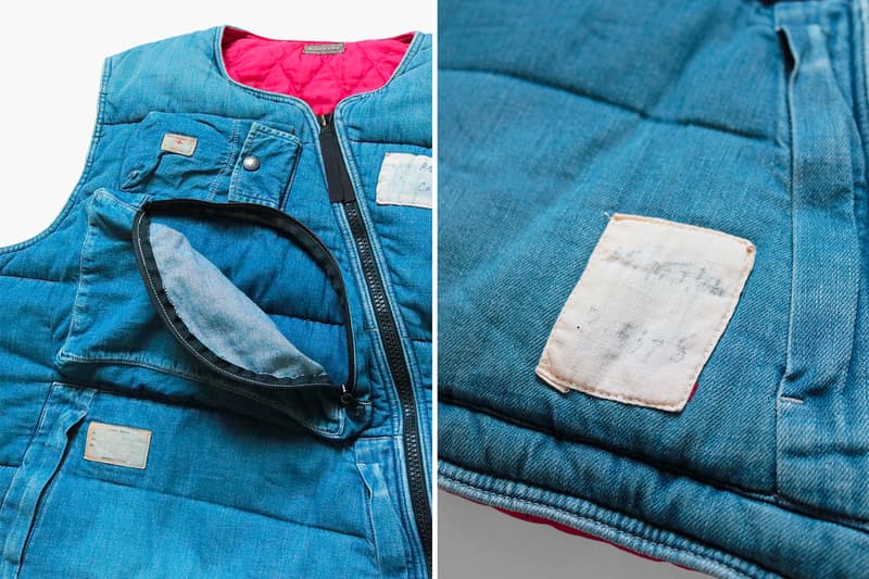 Kapital 8oz Denim Army Flight Vest Release Info indigo journey remake buy now drop details price diagonal zipper red quilted lining vintage denim upcycled 