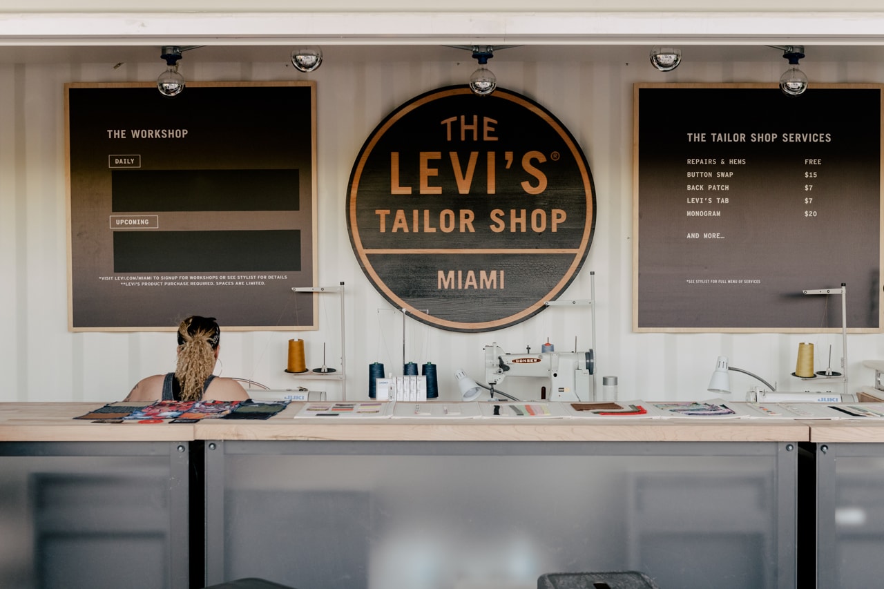 Levi's Haus Miami Pop-Up Customization Space Info Art Basel 2019 Design Studio with Future Finish Tailor Shop Jeans futura gianni lee shepard fairey collaboration