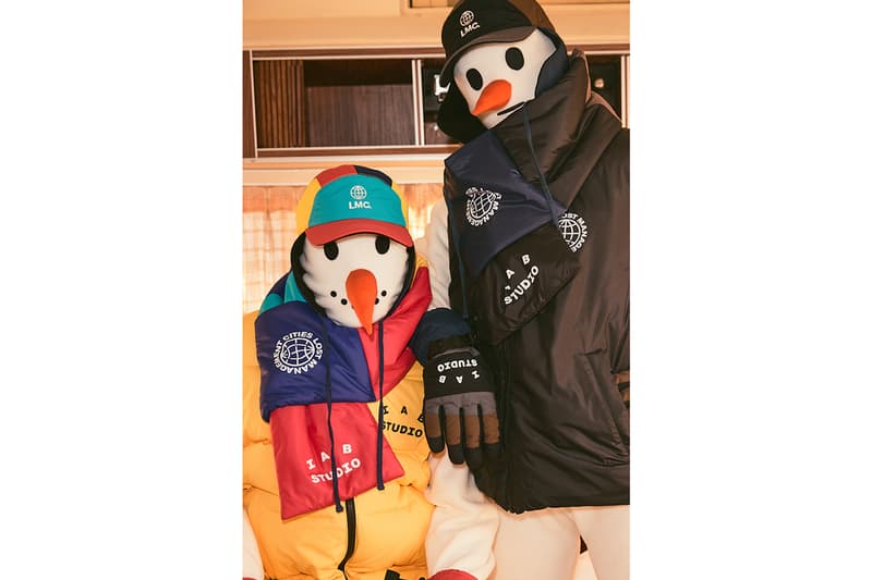 LMC x IAB Studio Winter 2019 Collection Info "Winter Is Just Around the Corner" Hongdae Flagship Korea Yellow Fleece Hoodie Reversible Down Vest Black Earflap Cap Socks Mufflers Blue Pink Brown Gray