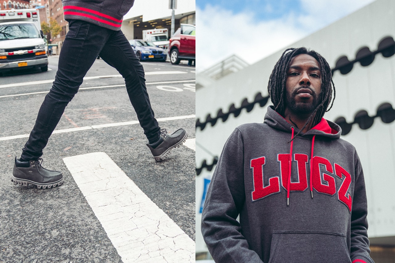 Lugz Launches Holiday 2019 Apparel Collection Will Smith Snoop Dogg mid-late 90s style adventure Varsity fleece hoodie Icon fleece crewneck embroidered classic Lugz oval logo First Pitch raglan long sleeve and the Explorer t-shirt boots Fall Winter 2019 collection