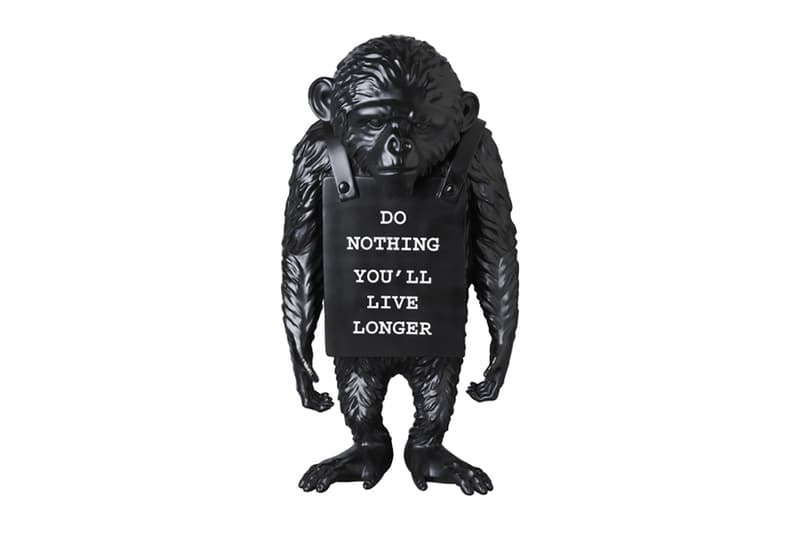 Medicom Toy Brandalism Banksy Inspired Figures monkey sign bomb hugger flying balloons girl monochromatic black white do nothing live longer controversial art design