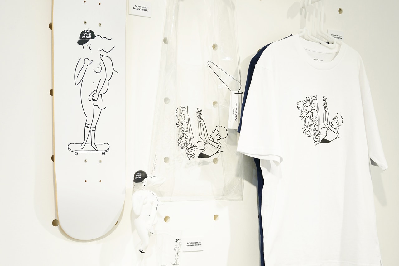 yu nagaba meet project im your venus exhibition artworks drawings skateboards figures apparel clothing collaboration