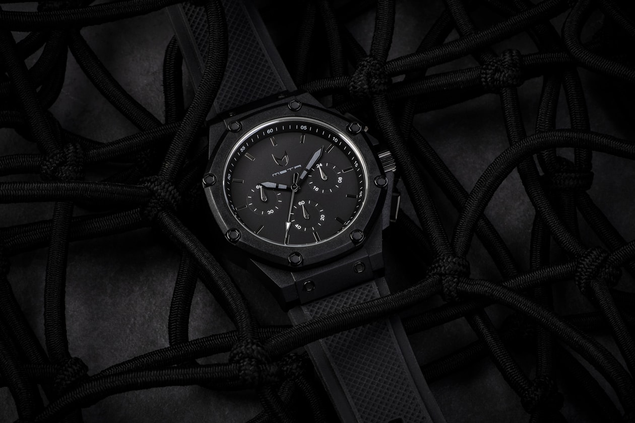 Meister Celebrates 10th Anniversary Ambassador Watches 40mm case size white black on black black and red black and gold multi-piece polycarbonate case and a bezel Japanese 6 hand chronograph Miyota movement stopwatch function 24-hour clock distinct design silver stainless steel pushers crown and bolts complement