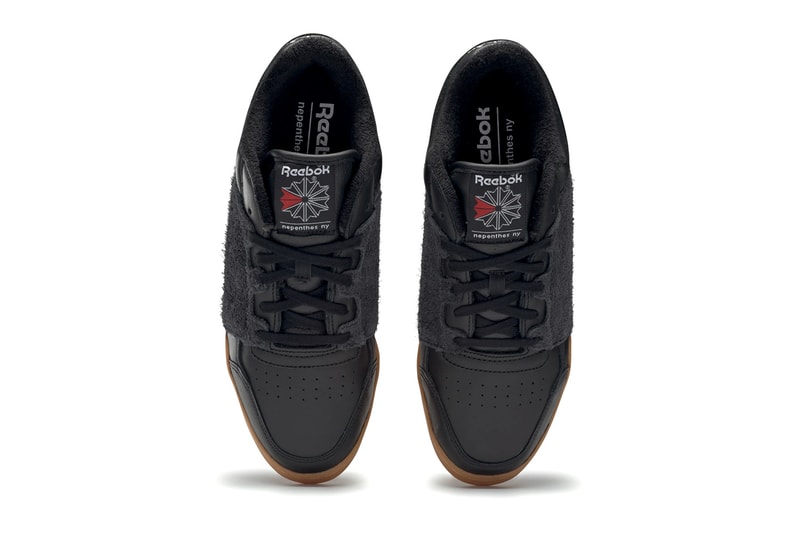 NEPENTHES NY x Reebok Workout Plus "Black/Gum" collaboration sneaker shoe red  FW8461 eva cushion sole suede crossgrain tumbled leather  price drop date release info 