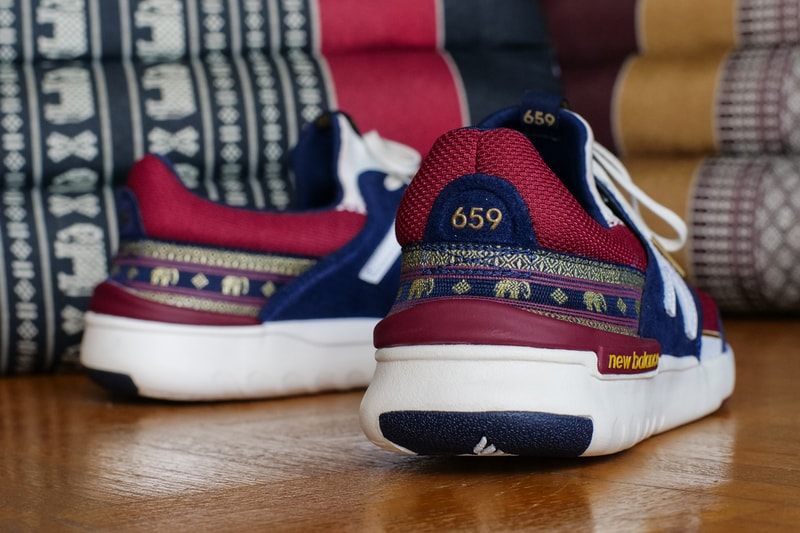 Preduce x New Balance Numeric "Thai Pillow Pack" 255 659 Models Skateboard Shoes Maroon Blue Gold White Elephant Thai Triangle Pillows collaboration sneakers skate