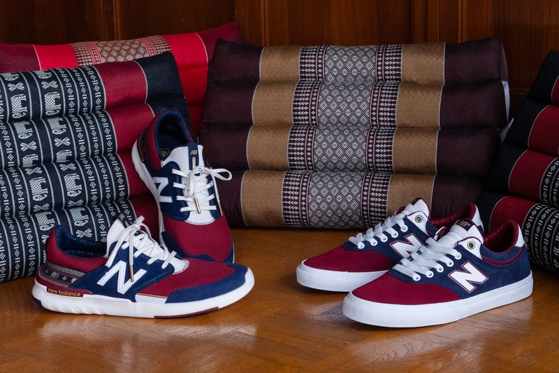 Preduce x New Balance Numeric "Thai Pillow Pack" 255 659 Models Skateboard Shoes Maroon Blue Gold White Elephant Thai Triangle Pillows collaboration sneakers skate
