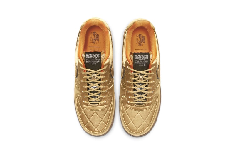 Nike Air Force 1 '07 Premium Quilted Satin Army Jacket "Cargo Khaki / Thermal Green / Bombay / Cargo Khaki" "Designed and Tested in Beaverton, OR USA" Reflective Swoosh Logo 3M Heavy Duty Nylon "Wheat / Club Gold / Bombay"