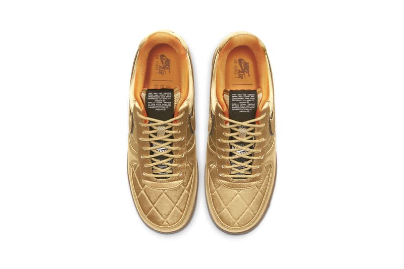 Nike Air Force 1 '07 Premium Quilted Satin Army Jacket "Cargo Khaki / Thermal Green / Bombay / Cargo Khaki" "Designed and Tested in Beaverton, OR USA" Reflective Swoosh Logo 3M Heavy Duty Nylon "Wheat / Club Gold / Bombay"
