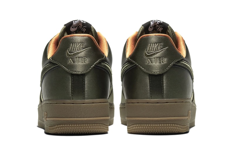 Nike Air Force 1 '07 Premium Quilted Satin Army Jacket "Cargo Khaki / Thermal Green / Bombay / Cargo Khaki" "Designed and Tested in Beaverton, OR USA" Reflective Swoosh Logo 3M Heavy Duty Nylon "Wheat / Club Gold / Bombay"