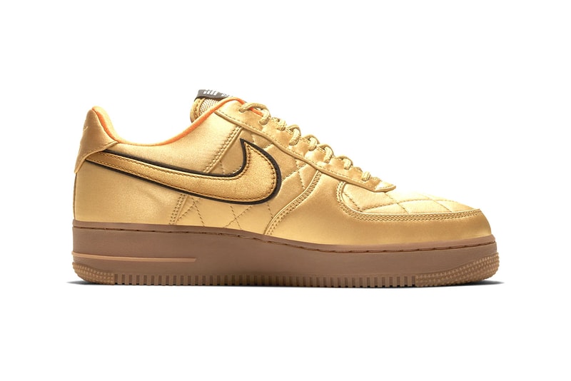 Nike Air Force 1 '07 Premium Quilted Satin Army Jacket "Cargo Khaki / Thermal Green / Bombay / Cargo Khaki" "Designed and Tested in Beaverton, OR USA" Reflective Swoosh Logo 3M Heavy Duty Nylon "Wheat / Club Gold / Bombay"