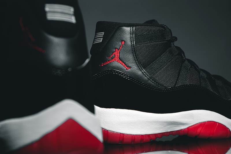 Nike Air Jordan 11 "Bred" Closer Look Editorial 2019 HYPEBEAST In Hand Footwear MJ Michael Jordan Basketball 1996 Recreation Drop SNKRS App Release Information #23 Patent Leather Black Red White
