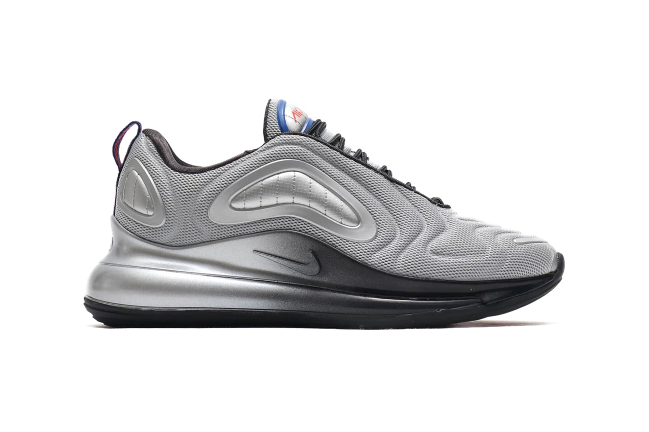 Nike Air Max 720 Metallic Silver Cosmic Clay swoosh check air unit sole feootwear sneakers runners trainers kicks shoes silver off noir 360 cushioning oregon holiday 2019 collection
