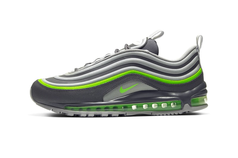 Nike Air Max 97 Utility Thunder Gray Electric Green Moon Particle Atmosphere Gray shoes sneakers runners footwear trainers kicks 1997 silhouette reflective 3M sporty BQ5615 002