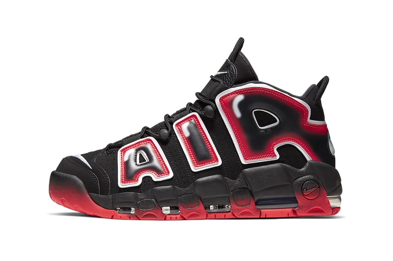 Nike Air More Uptempo 1996 Black Laser Crimson white sneakers shoes basketball sportswear runners trainers court kicks air unit bubble OG CJ6129 001 swoosh graffiti beaverton