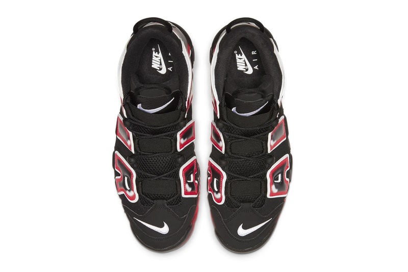 Nike Air More Uptempo 1996 Black Laser Crimson white sneakers shoes basketball sportswear runners trainers court kicks air unit bubble OG CJ6129 001 swoosh graffiti beaverton