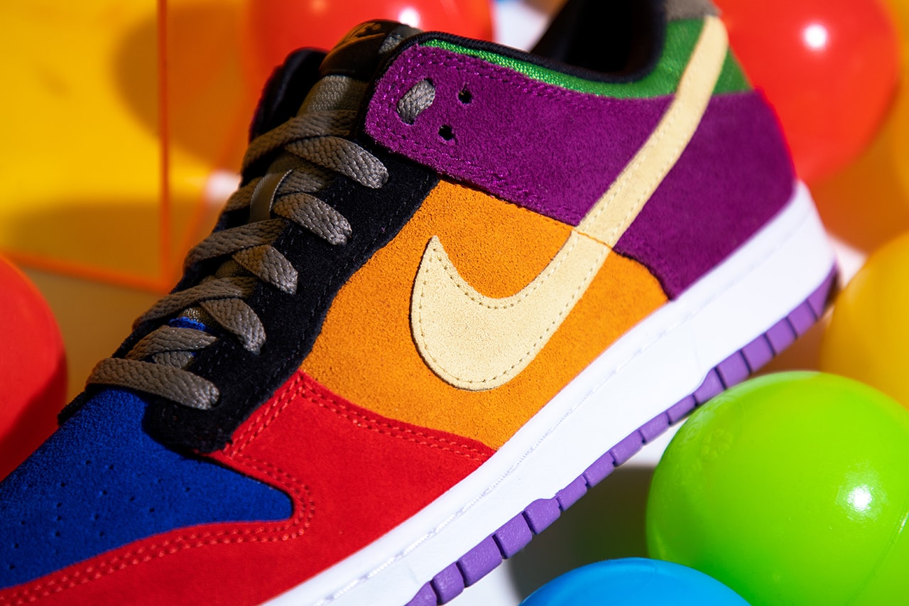 nike dunk low viotech release closer look release info ct5050-500 buy cop purchase raffle details orange purple green black white red blue