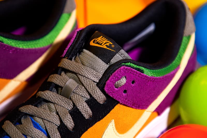 nike dunk low viotech release closer look release info ct5050-500 buy cop purchase raffle details orange purple green black white red blue