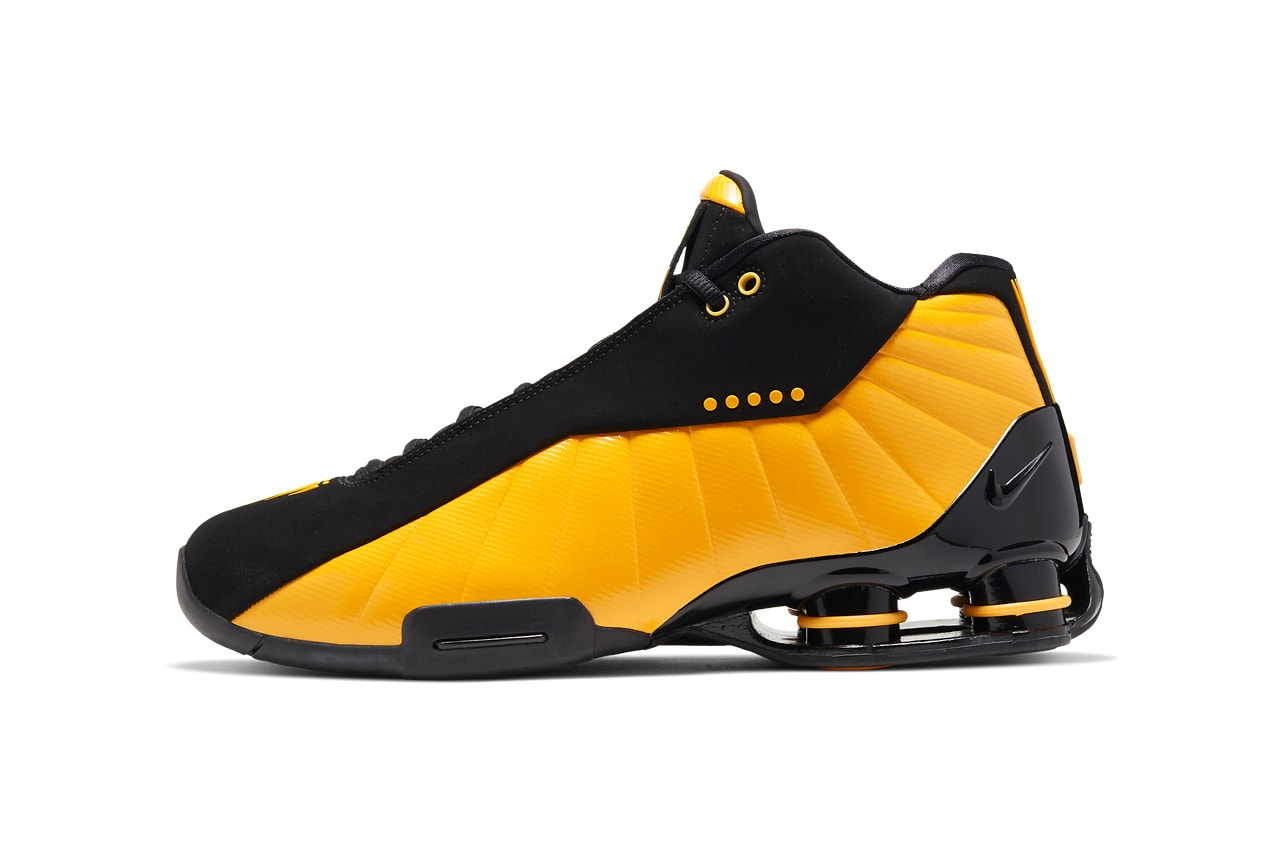 nike shox bb4 black university gold at7843-002 vince carter release date info photos price