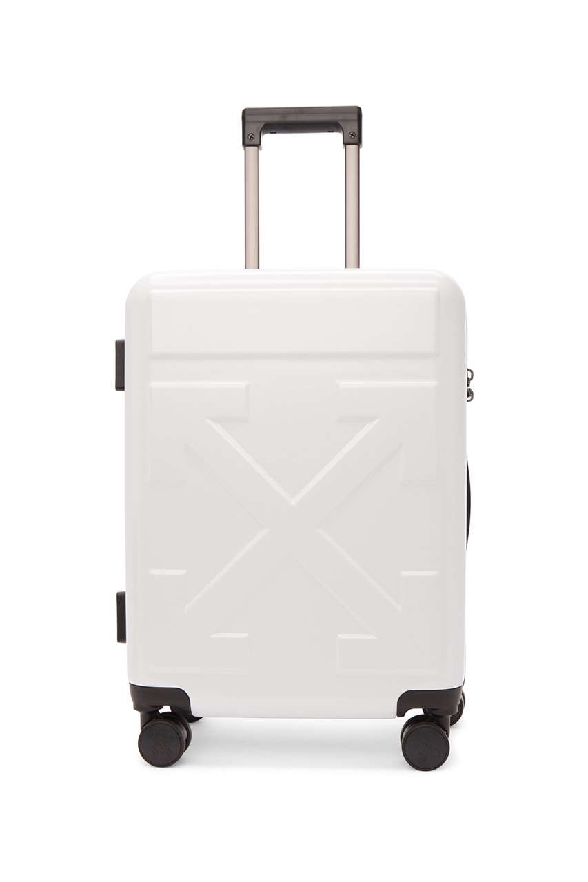 Off-White™ Arrows "FOR TRAVEL" Suitcases Release Information First Look Travel Virgil Abloh Streetwear Black Yellow White SSENSE How to Cop Luggage 