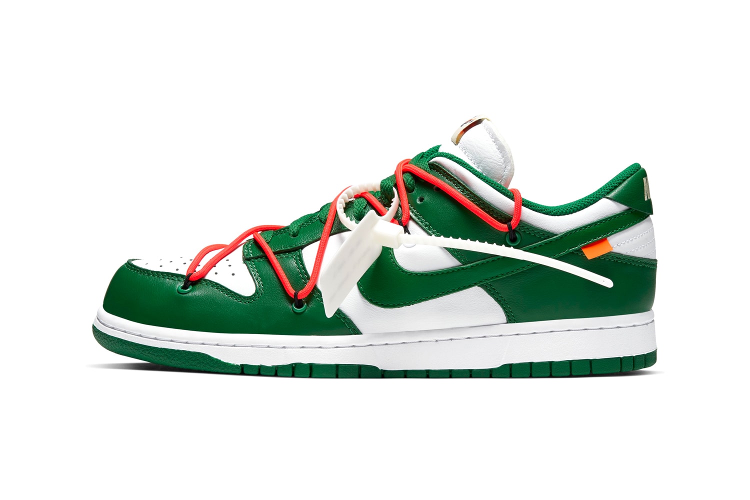 Off-White  Nike Dunk Low Official Look University Gold Pine Green University Red Grey Midnight Navy White Release Info Date Buy Virgil Abloh