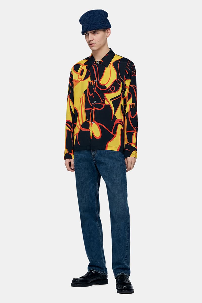 Our Legacy Shuffle Time Box Shirt Pre Spring 2020 SS20 New Years Eve Look 2019 Big Bold Pattern Portuguese Rayon Fabric Wide Placket Mother of Pearl Buttons menswear