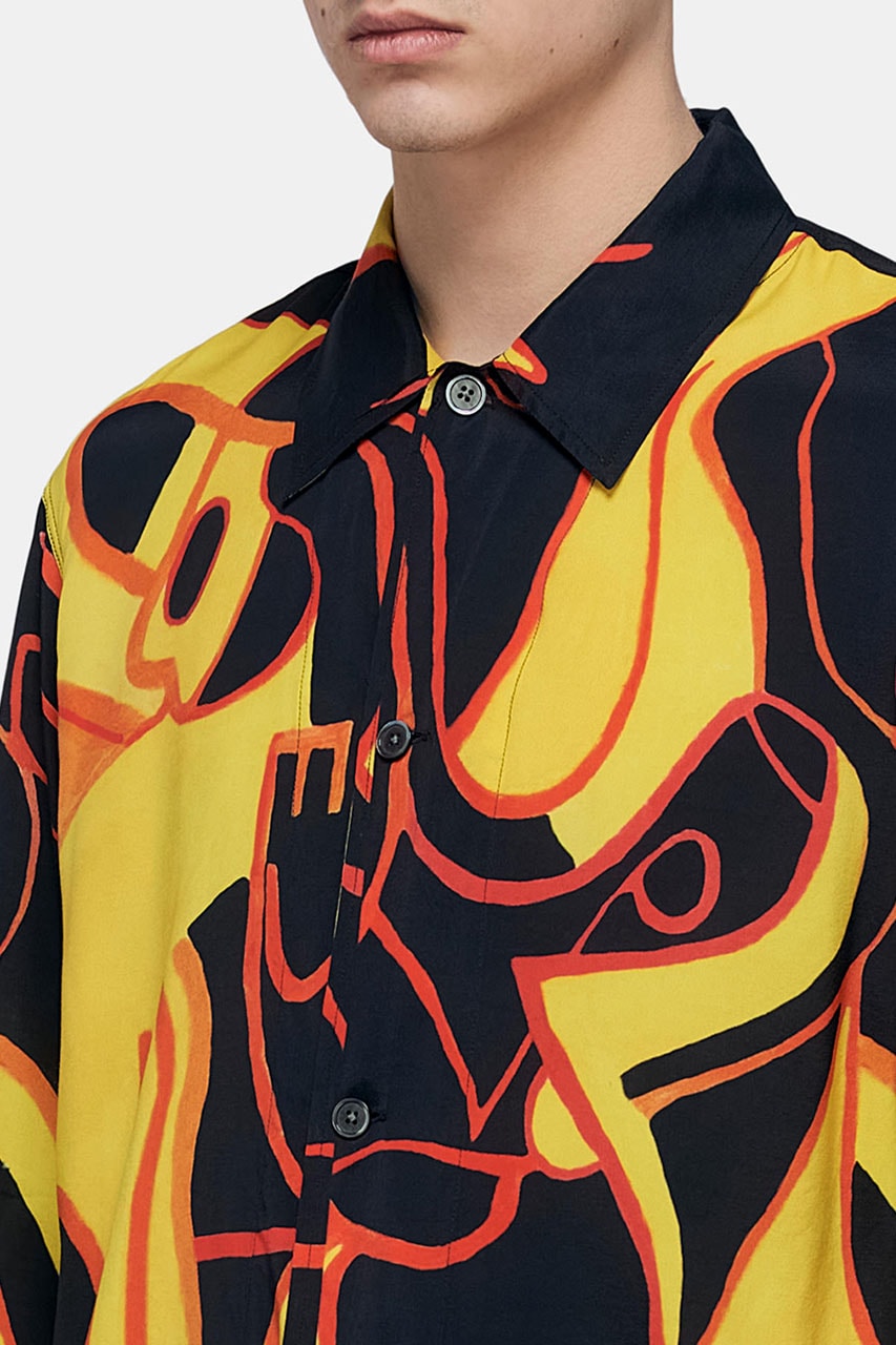 Our Legacy Shuffle Time Box Shirt Pre Spring 2020 SS20 New Years Eve Look 2019 Big Bold Pattern Portuguese Rayon Fabric Wide Placket Mother of Pearl Buttons menswear 