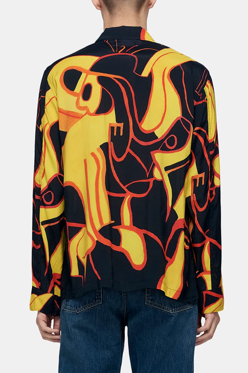 Our Legacy Shuffle Time Box Shirt Pre Spring 2020 SS20 New Years Eve Look 2019 Big Bold Pattern Portuguese Rayon Fabric Wide Placket Mother of Pearl Buttons menswear