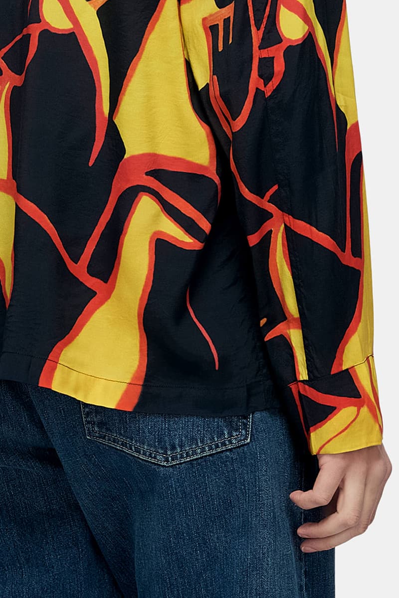 Our Legacy Shuffle Time Box Shirt Pre Spring 2020 SS20 New Years Eve Look 2019 Big Bold Pattern Portuguese Rayon Fabric Wide Placket Mother of Pearl Buttons menswear
