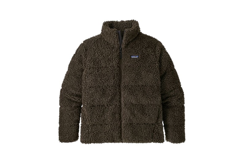 patagonia mens recycled high pile sherpa fleece down jacket cold weather protection reclaimed duck goose polyester ripstop lining treated with DWR durable water repellent