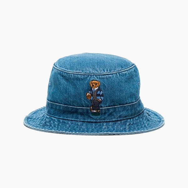 Polo Ralph Lauren Blue Teddy Bear Embroidered Denim Bucket Hat