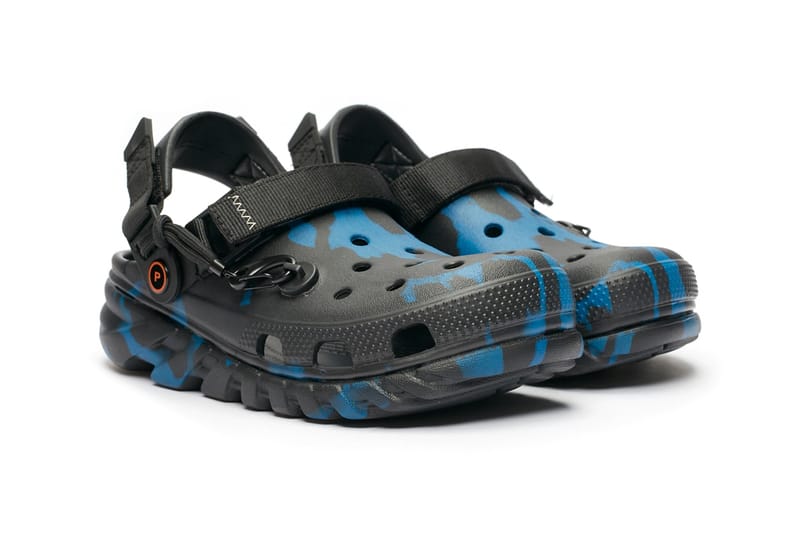 blue and black crocs