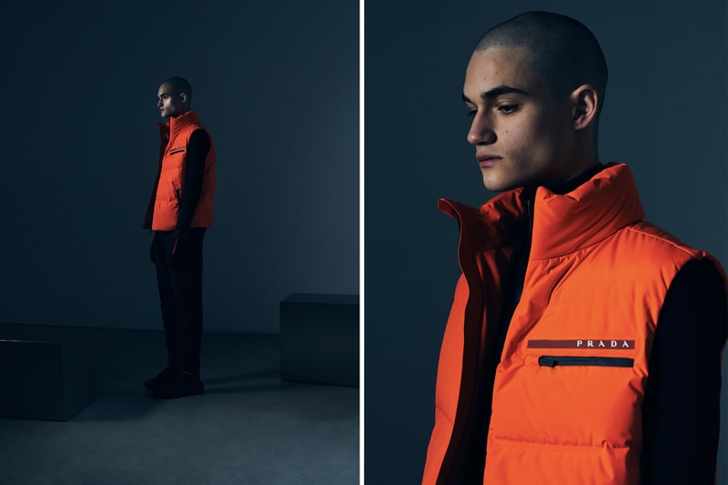 Prada Linea Rossa FW19 Collection Lookbook jersey sustainable style technicality red milan italy forward thinking fashion polarius sneaker 