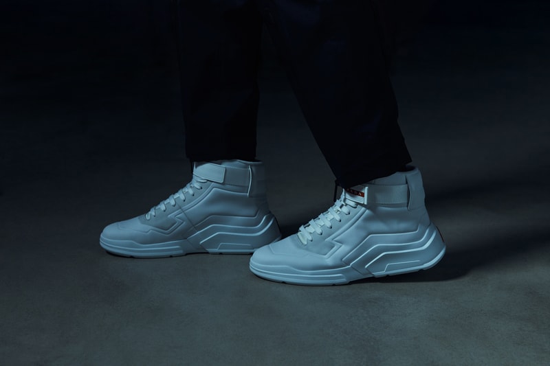 Prada Linea Rossa FW19 Collection Lookbook jersey sustainable style technicality red milan italy forward thinking fashion polarius sneaker 