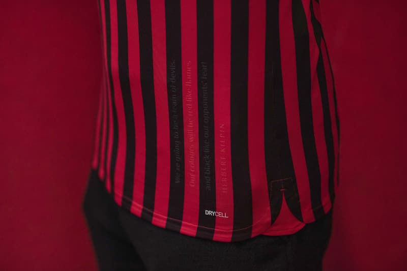 AC Milan 120th Anniversary PUMA Kit soccer football jerseys black red gold track jacket football devil logo Herbert Kilpin gold black red stripes limited edition Suso