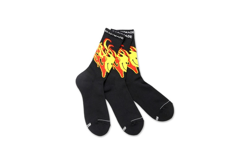 READYMADE Flaming Smiley Sweatsuit Release  Marcel Duchamp Nirvana hoodies fashion logos color socks 