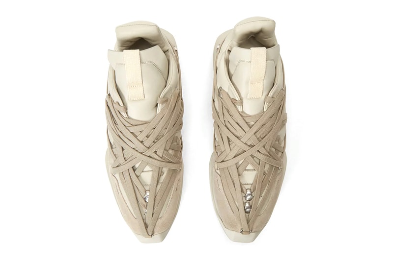 Rick Owens Maximal Runner Beige sneakers footwear kicks runners trainers shoes streetwear bondage laces light brown silver toned eyelet hooks drkshdw made in italy leather suede